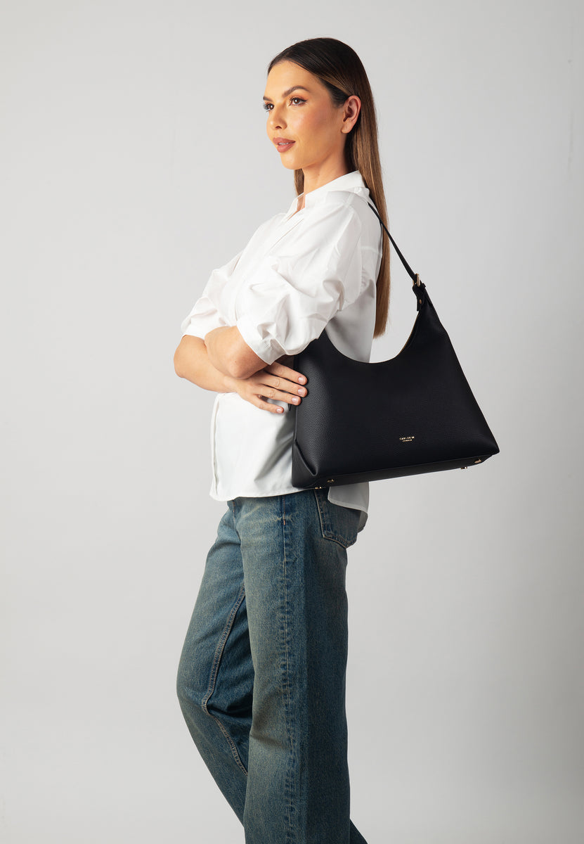 Carlheim Damen Schultertasche Aus Echtem Leder – Klassisches Design, Schwarz, Vielseitig & Langlebig