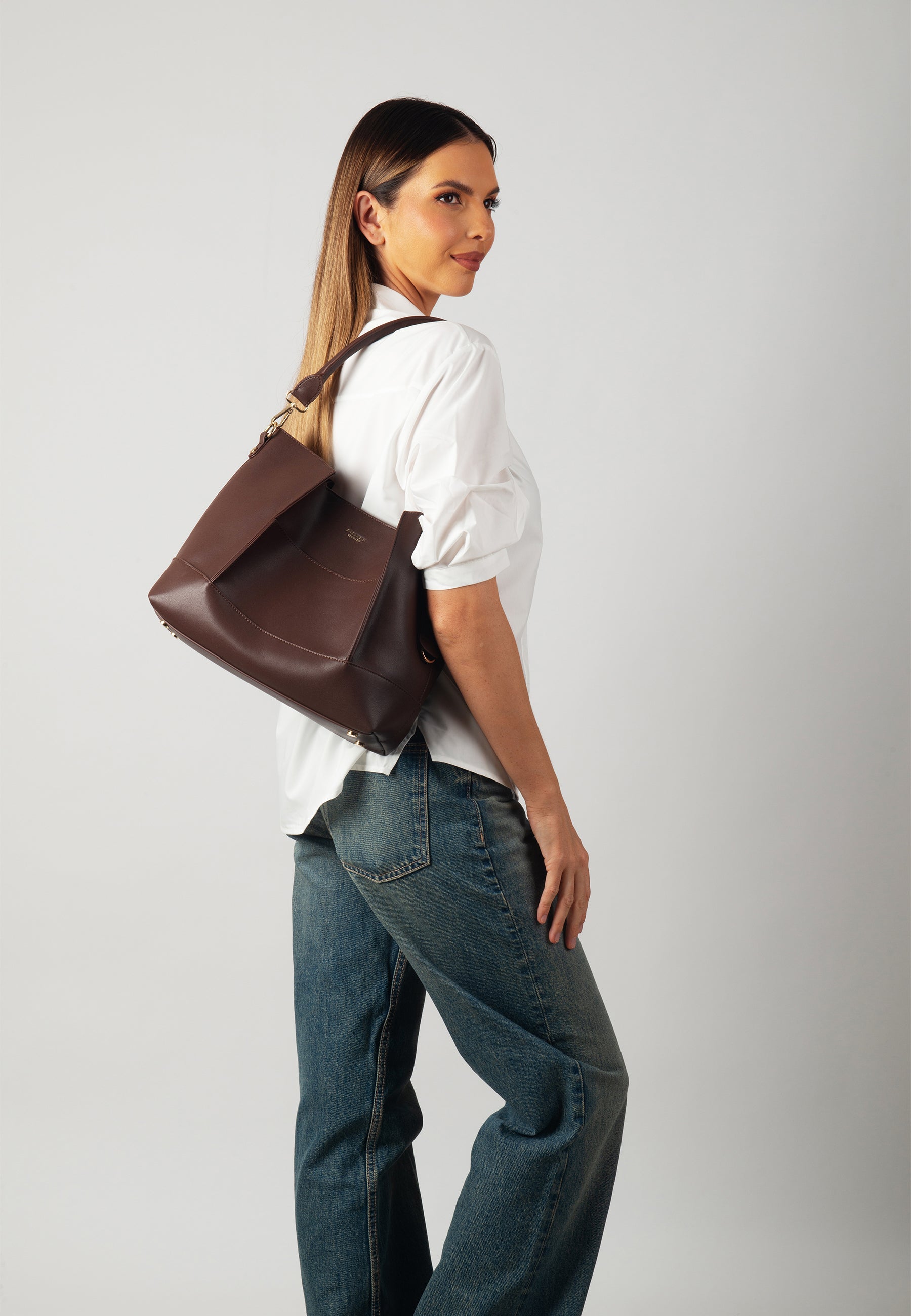 Velvet Genuine Leather Handbag (Brown)